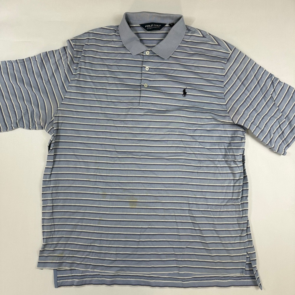 Vintage Polo Golf Ralph Lauren Striped Polo Shirt Mens XL Pima Cotton Blue - Picture 1 of 7